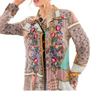 Aratta Silent Journey Beaded Embroidered Luna Shirt Art To Wear Size S